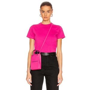 BALENCIAGA Fitted Pink Copyright Logo Cotton T-Shirt